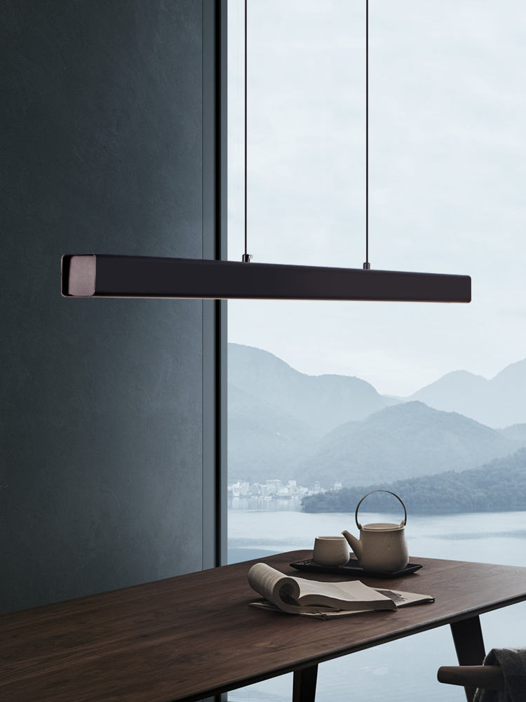 Modern Minimalist Long Strip Chandelier Black Line LED Pendant Lamp