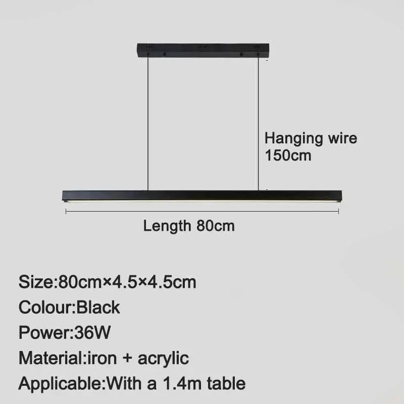 Modern Minimalist Long Strip Chandelier Black Line LED Pendant Lamp