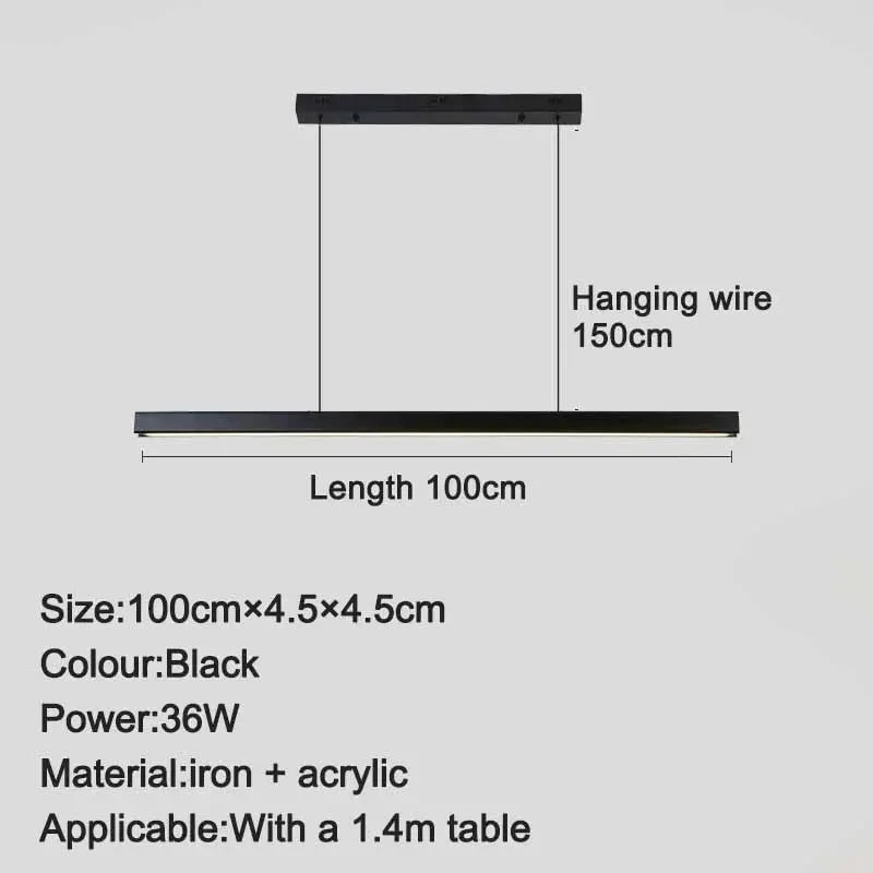 Modern Minimalist Long Strip Chandelier Black Line LED Pendant Lamp
