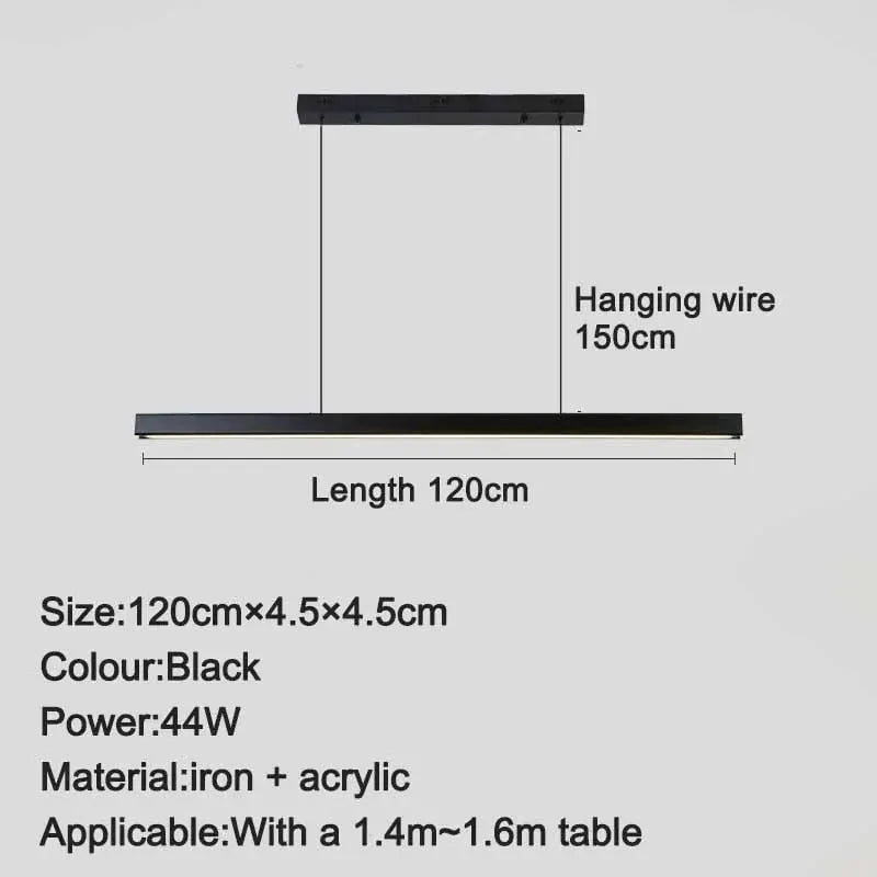 Modern Minimalist Long Strip Chandelier Black Line LED Pendant Lamp