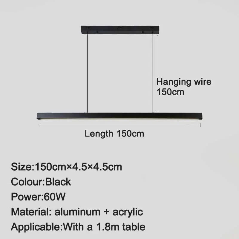 Modern Minimalist Long Strip Chandelier Black Line LED Pendant Lamp