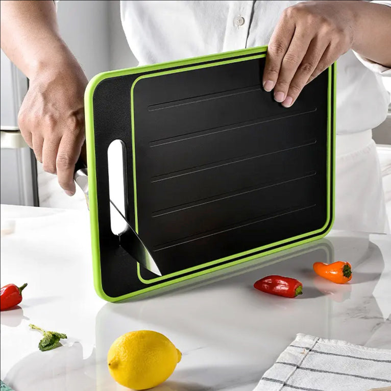 The "You Ain't Never Seen a Cutting Board Like This": 4-in-1 Defrosting Tray, Knife Sharpener, Garlic Grater and oh yes, Chopping Board!