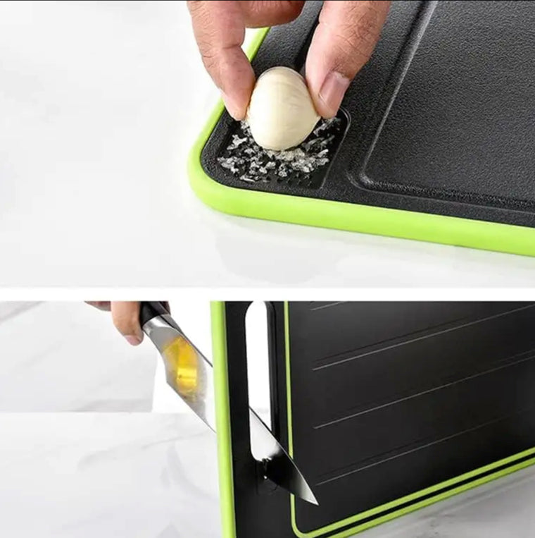 The "You Ain't Never Seen a Cutting Board Like This": 4-in-1 Defrosting Tray, Knife Sharpener, Garlic Grater and oh yes, Chopping Board!