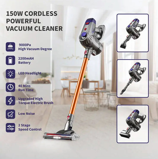 Type 1122 Electric Broom 9000pa Cordless Vacuum Cleaner For Home Handheld Cleaning; Sweeper w/Headlight, Floor, Carpet, High Power Pet Vac