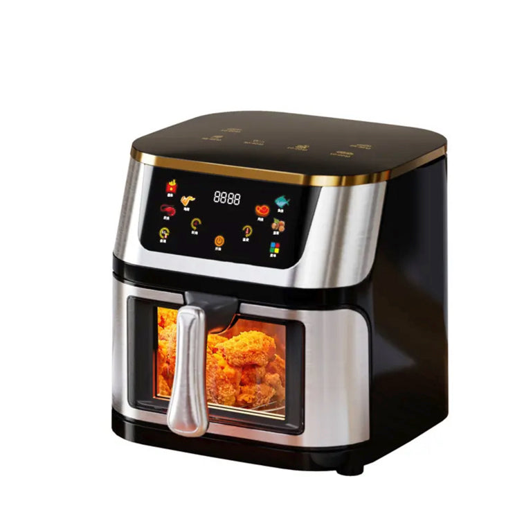 Stainless Steel Large Capacity Touch Screen Air Fryer w/Window, Black Body