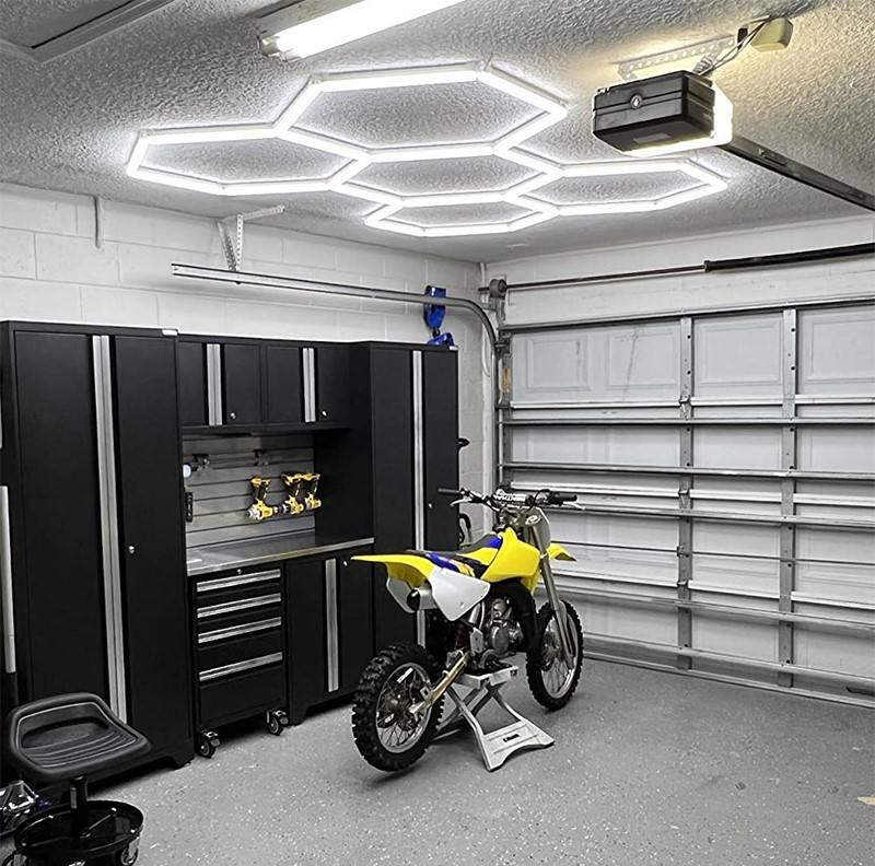 LED Hexagon Lighting for Garage Workshop 144W Luxury Barber Shop Gym Honeycomb Lights
