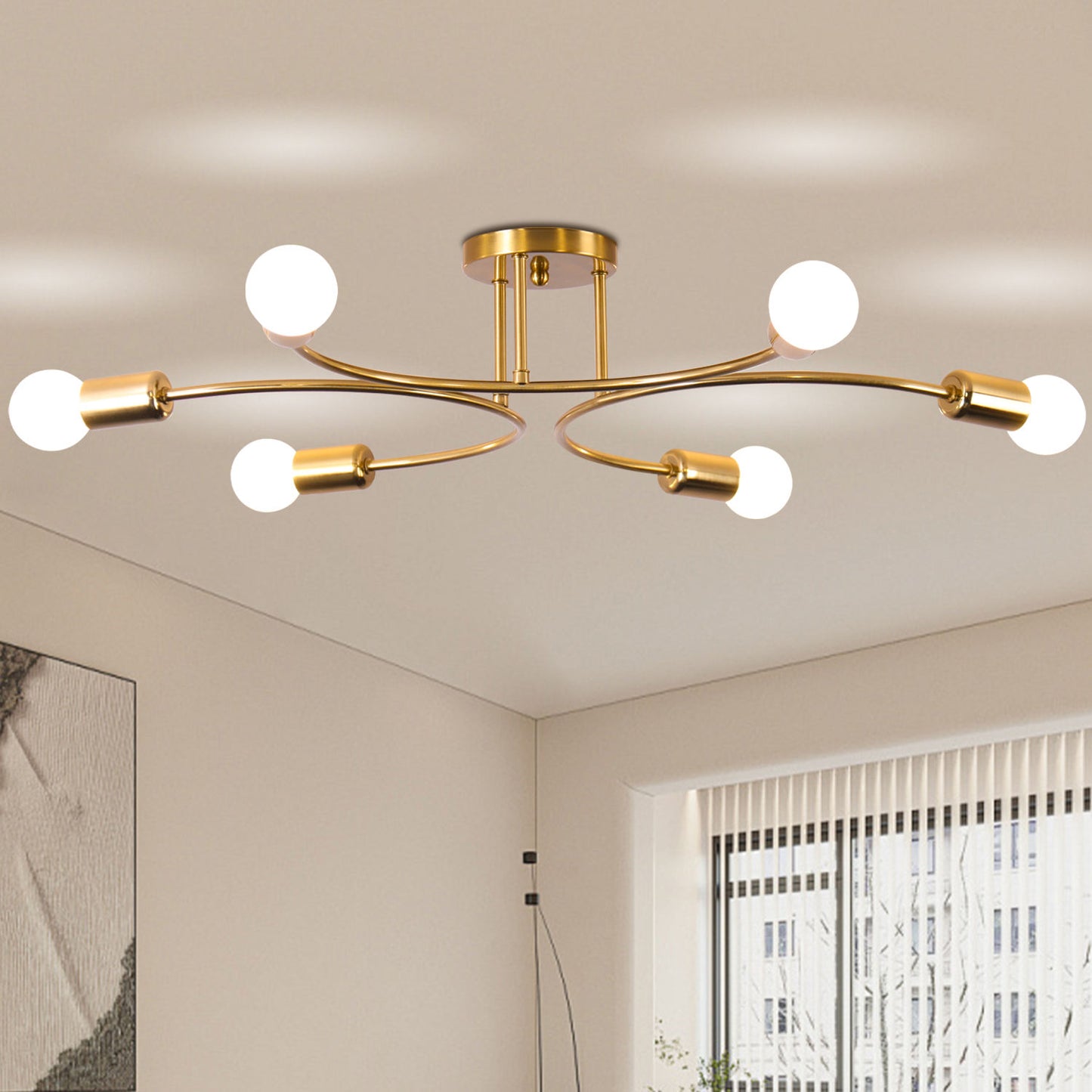 Modern Black 6 Lights Chandelier Flush Mount Nordic Ceiling Lighting Chandelier
