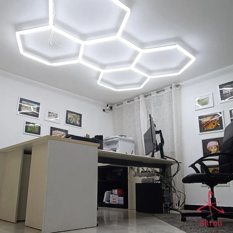 LED Hexagon Lighting for Garage Workshop 144W Luxury Barber Shop Gym Honeycomb Lights