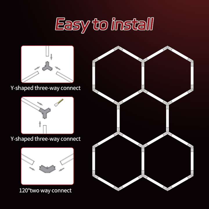 LED Hexagon Lighting for Garage Workshop 144W Luxury Barber Shop Gym Honeycomb Lights