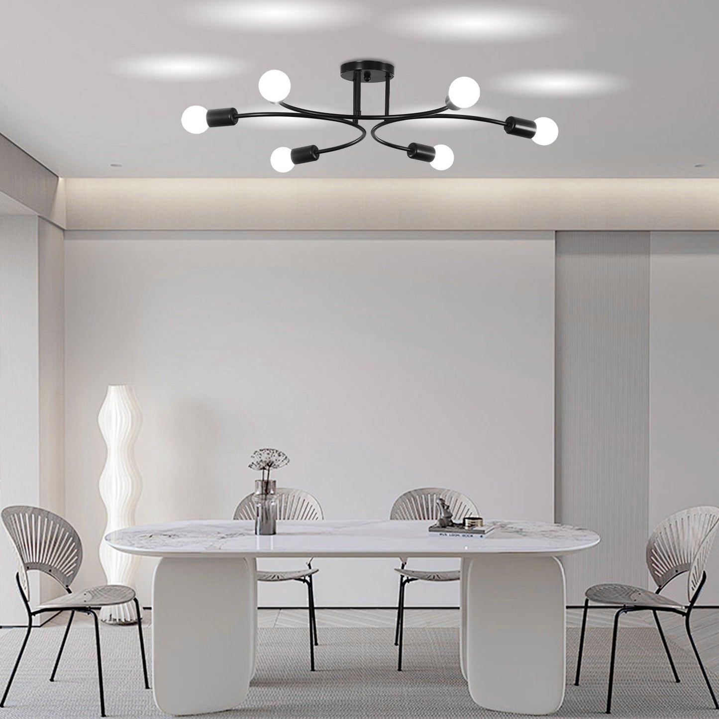 Modern Black 6 Lights Chandelier Flush Mount Nordic Ceiling Lighting Chandelier
