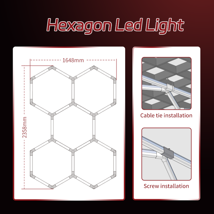 LED Hexagon Lighting for Garage Workshop 144W Luxury Barber Shop Gym Honeycomb Lights