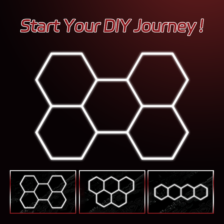 LED Hexagon Lighting for Garage Workshop 144W Luxury Barber Shop Gym Honeycomb Lights