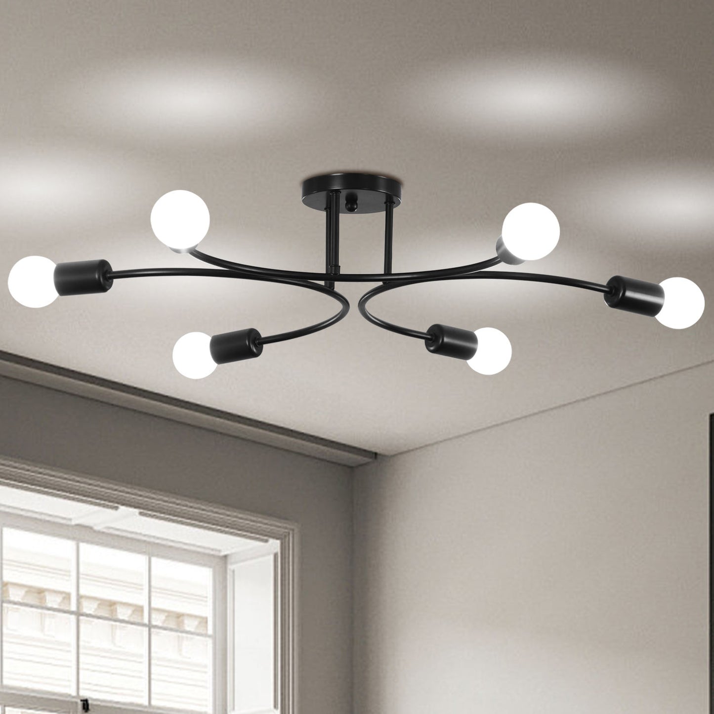 Modern Black 6 Lights Chandelier Flush Mount Nordic Ceiling Lighting Chandelier