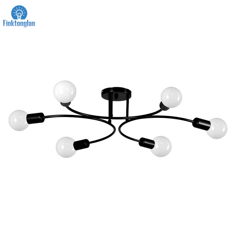 Modern Black 6 Lights Chandelier Flush Mount Nordic Ceiling Lighting Chandelier
