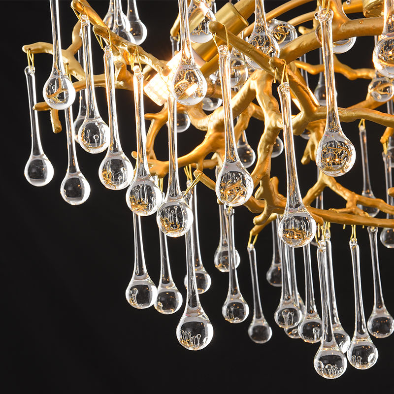 Rubbed Black Gold Tree Branch Brass Drop Chandelier