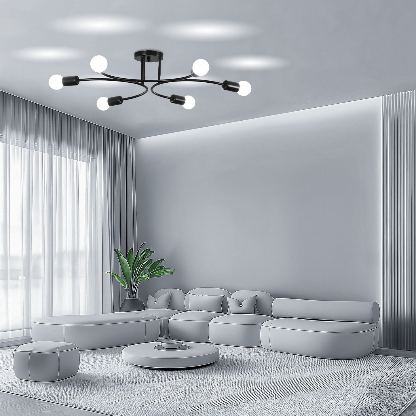 Modern Black 6 Lights Chandelier Flush Mount Nordic Ceiling Lighting Chandelier