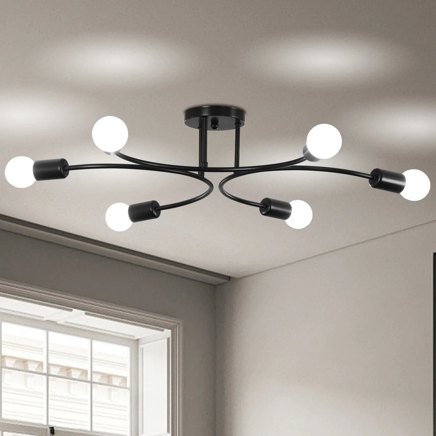 Modern Black 6 Lights Chandelier Flush Mount Nordic Ceiling Lighting Chandelier